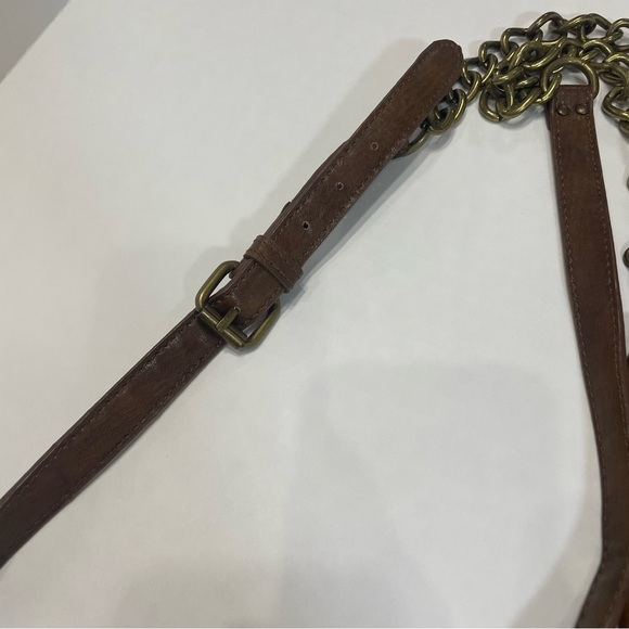 Jessica Simpson Brown Studded Leather Messenger crossbody Bag. Lining picture - Picture 5 of 11